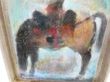 un tableau représentant un homme à cheval dans la neige