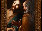 a painting of a man with a beard and a man in a green robe
