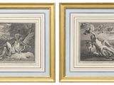 two framed prints of a man and a woman in a landscape