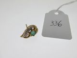 an image of a gold ring with a green stone on it and a price tag