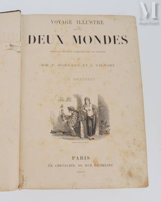 un vieux livre avec la photo d'un homme et d'une femme assis sur un banc