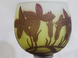 a close up of a glass with flowers on it