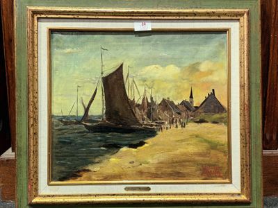 William MERCIER port en Normandie Huile sur toile 35 x 40 cm