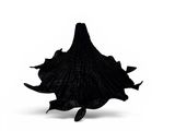 une feuille noire posée sur une surface blanche