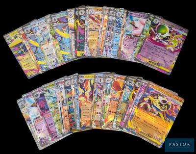 the pokemon cards are lined up in a row on a black background