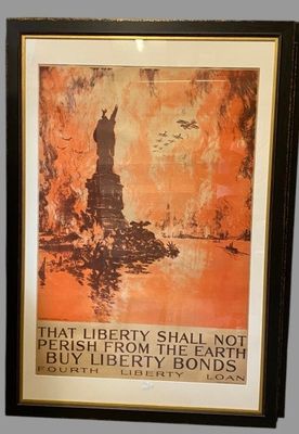 peinture représentant la Statue de la Liberté dans un cadre noir, accompagnée d'une citation qui dit : « La liberté ne jaillira pas de la terre sous la surface de la terre »