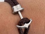 leather bracelet with anchor clasp and silver plated clasp