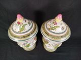 pair of antique hand painted porcelain sugar and creamer jars