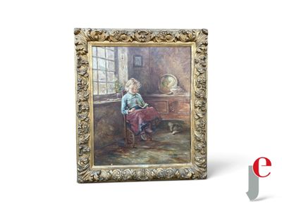 peinture d'une femme assise sur une chaise devant une fenêtre