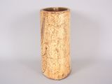 a small vase with a wooden handle on a white background