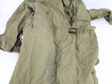 an image of a green jacket with a brown belt on a white background