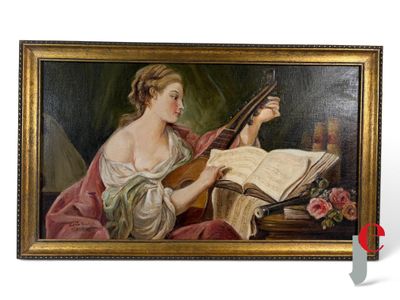 une image représentant un tableau où l'on voit une femme jouant du luth