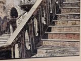 a picture of a picture of a staircase with a clock on it