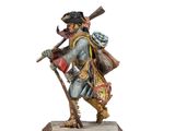 statue d'un homme portant un chapeau et un fusil, qui tient un sac