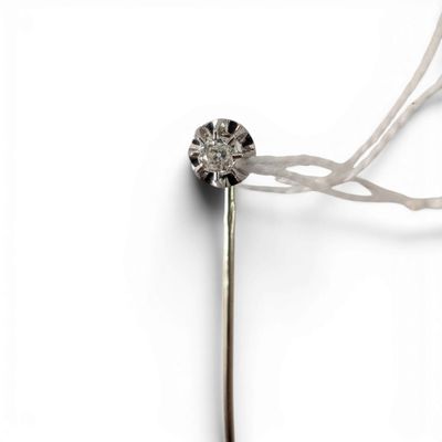 a silver stick with a flower on it on a white surface