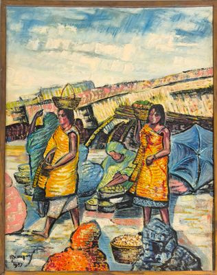 Lucien BEAUJARD (1912 - 2010) Scène de marché à Fort Lamy, N…