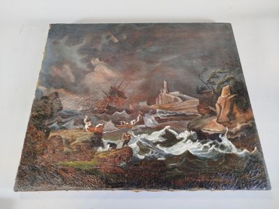 une image représentant un tableau d'un navire sur une mer agitée