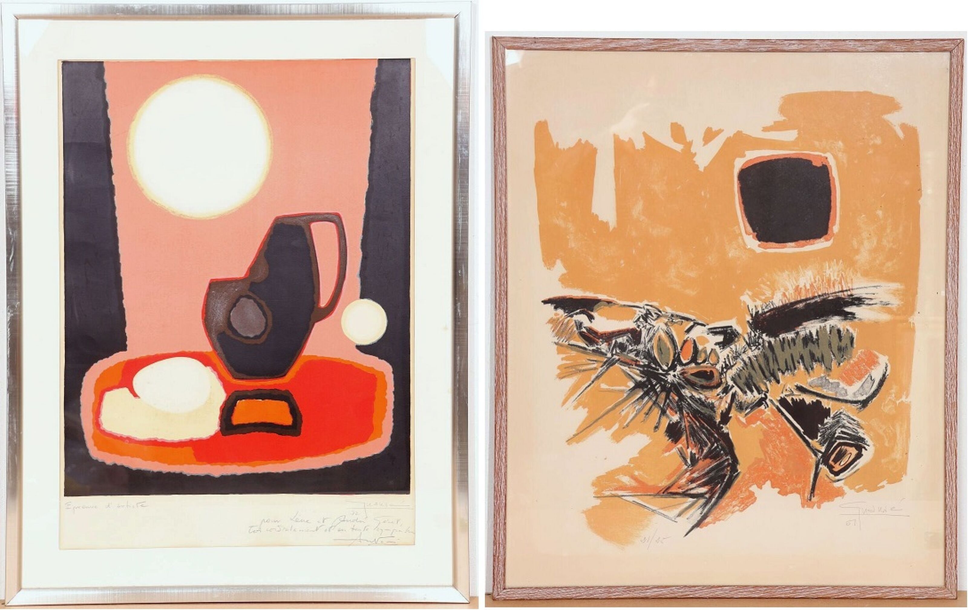 Antonio GUANSE (1926-2008). Composition. Deux lithographies en couleurs, signées au crayon en bas à droite, l'une jus...
