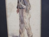 a picture of a painting of a man with a hat and tie