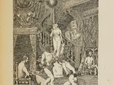 a black and white drawing of a man and a woman in a room