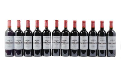 six bottles of red wine lined up in a row on a white background