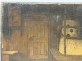 a picture of a painting of a kitchen with a refrigerator