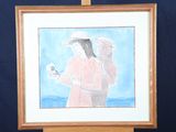 a picture of a painting of a woman and a man holding a bird
