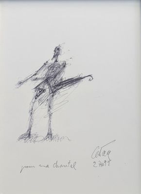 dessin représentant un homme tenant une batte de baseball sur une feuille de papier blanc