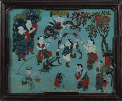CHINE, XXe siècle Peinture en fixé sous verre, à décor polyc…