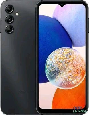 a black samsung m29 smartphone with a picture of a colorful ball on the screen