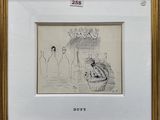 drawing of a man and a woman in front of a window