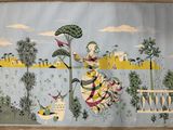 un tableau accroché au mur représentant une femme et un chien