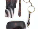 a hair comb, scissors, and a case on a white surface