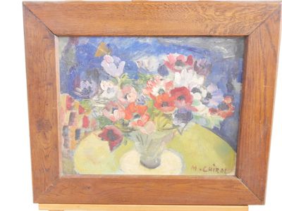 une peinture de fleurs dans un vase sur une table