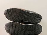 the soles of a pair of black shoes are on top of a box