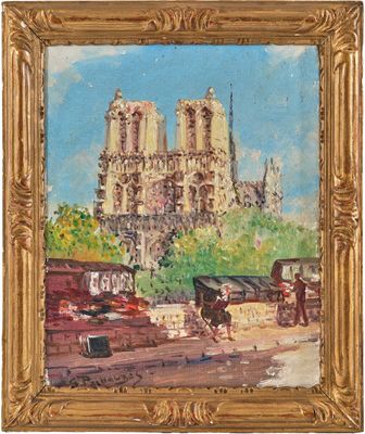 une image représentant un tableau d'une cathédrale avec une calèche