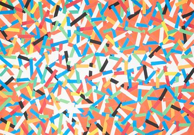 colorful confetti sprinkles on an orange background