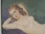 a painting of a nude woman laying down on a bed