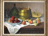 a painting of a bowl of apples and a bowl of apples on a table