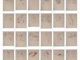 Plusieurs dessins représentant des personnes et des animaux figurent sur une feuille de papier.