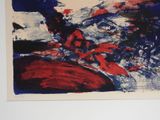 an image of a red and blue abstract painting on a white wall
