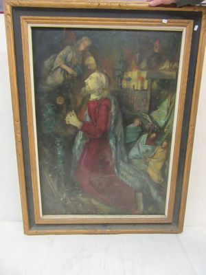 une photo d'un tableau représentant une femme en robe rouge