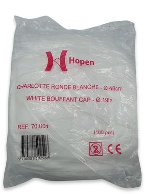 a close up of a plastic bag of white boufant capping