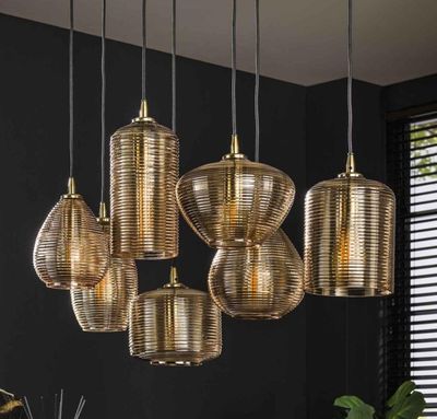 Suspension 7 lampes réglables en verre ambré -dimensions: 93… - Photo 1