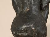 a close up of a sculpture of a horse ' s head