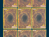 six squares of yellow and black swirls on a blue background