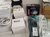 many boxes of electronic equipment on the table