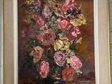 une peinture de fleurs dans un vase sur une table