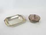pair of silverplated dishes with lids and lids