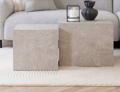 Lot de 2 tables basses carrées effet marbre beige, Dimension…